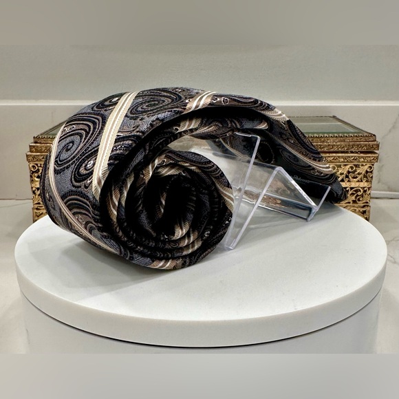 Pronto Uomo Platinum - Handmade Silk Tie - Paisley Overlaid with Stripes - EUC - Picture 7 of 14